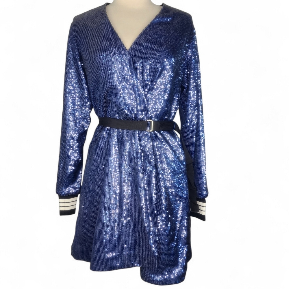 Robert Rodriguez Navy Blue Sequin Robe Wrap Dress Size M